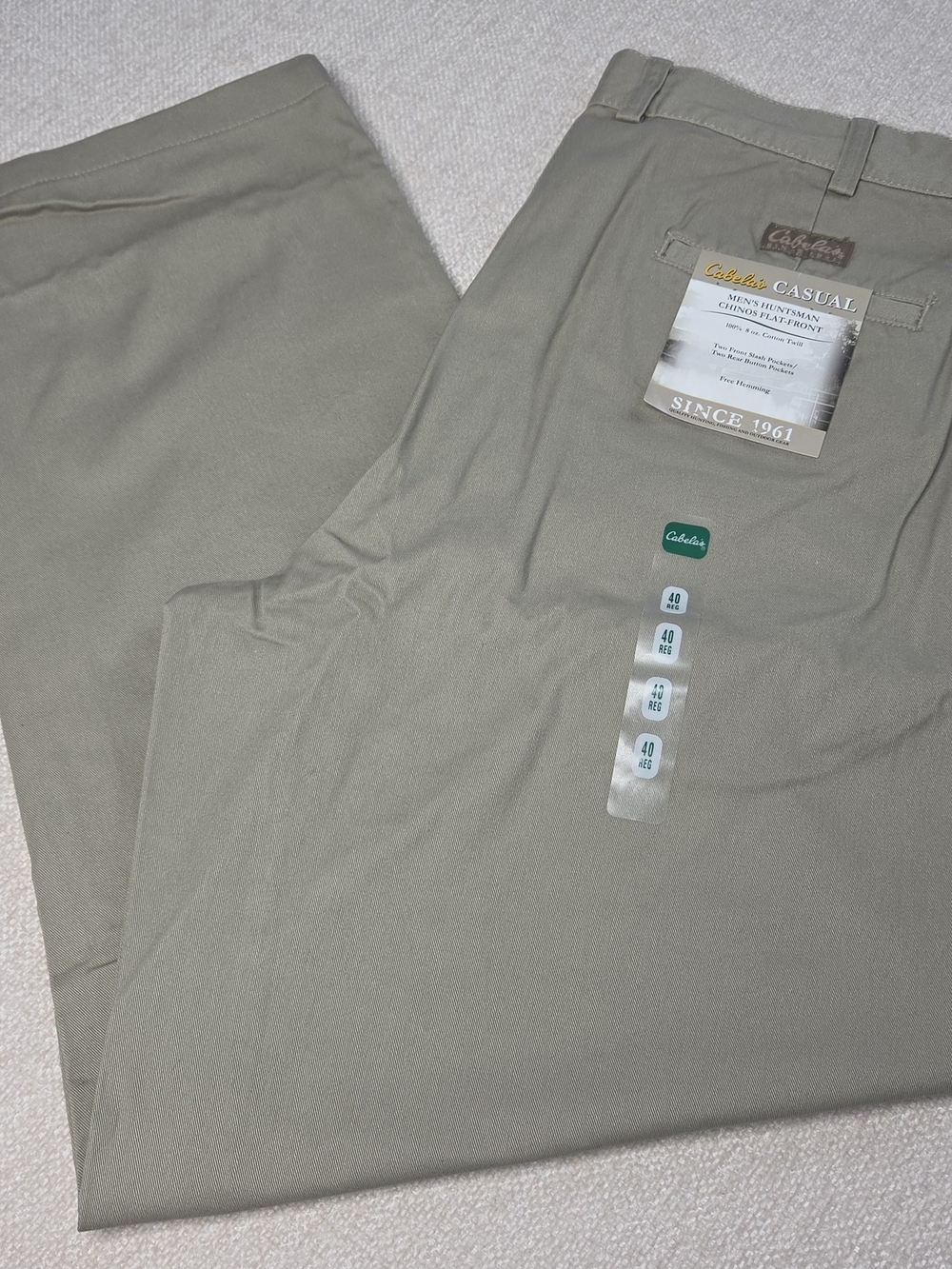 Cabela's Huntsman Chino Pants Mens 40x32 British Tan Flat Front Cotton NWT